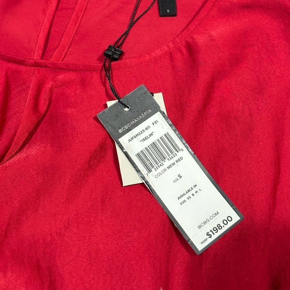 BCBGMAXAZRIA Red Iselin Midi Drape Dress Size Small - Picture 12 of 13
